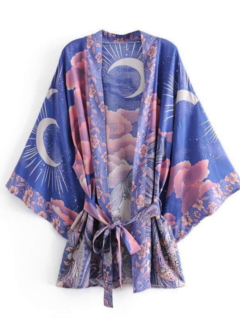 Women’s Blue Celestial Print Kimono Robe - Picture 4 of 9